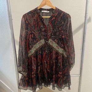 Brand: Zara; Size: Large; Color: black multi color / pattern (red, pink, green)